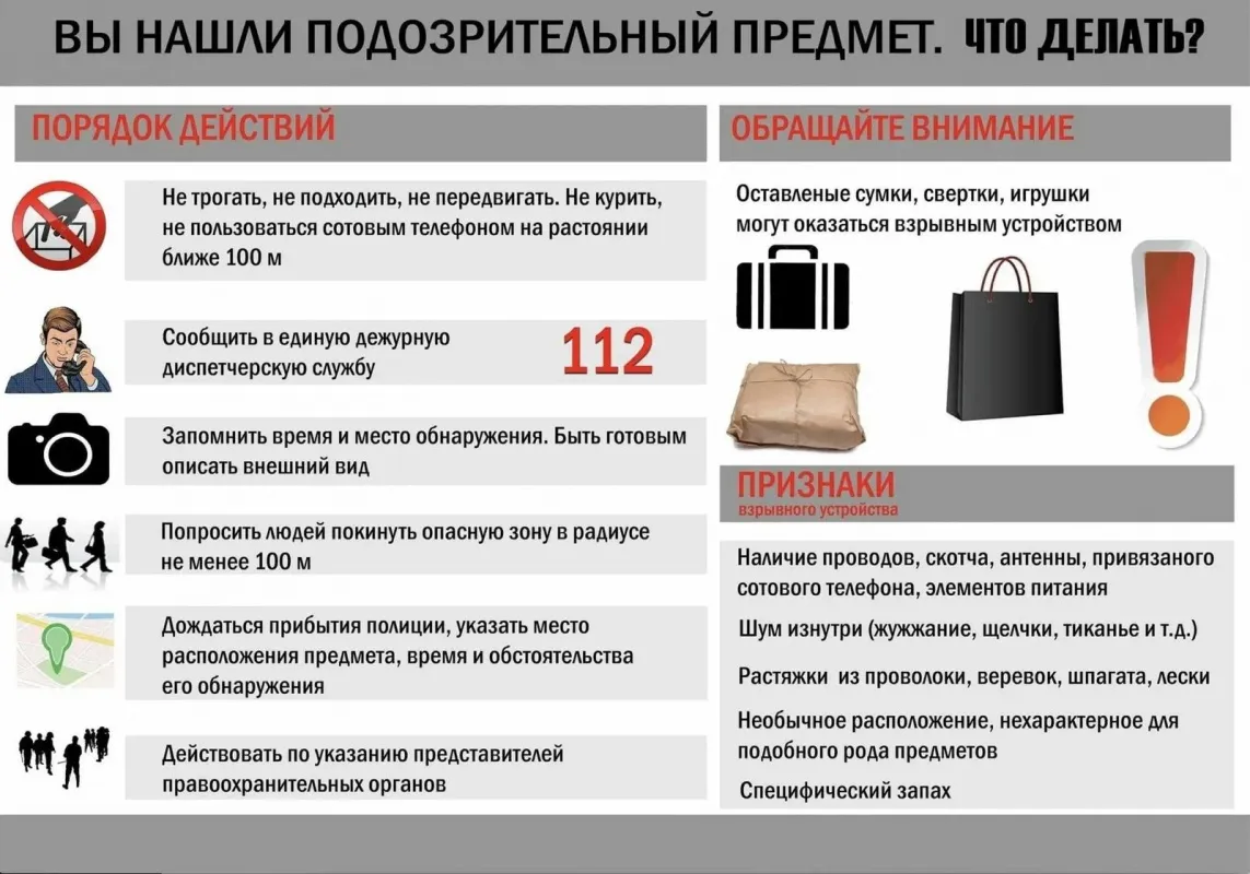 Что делать, если Вы обнаружили подозрительный предмет?